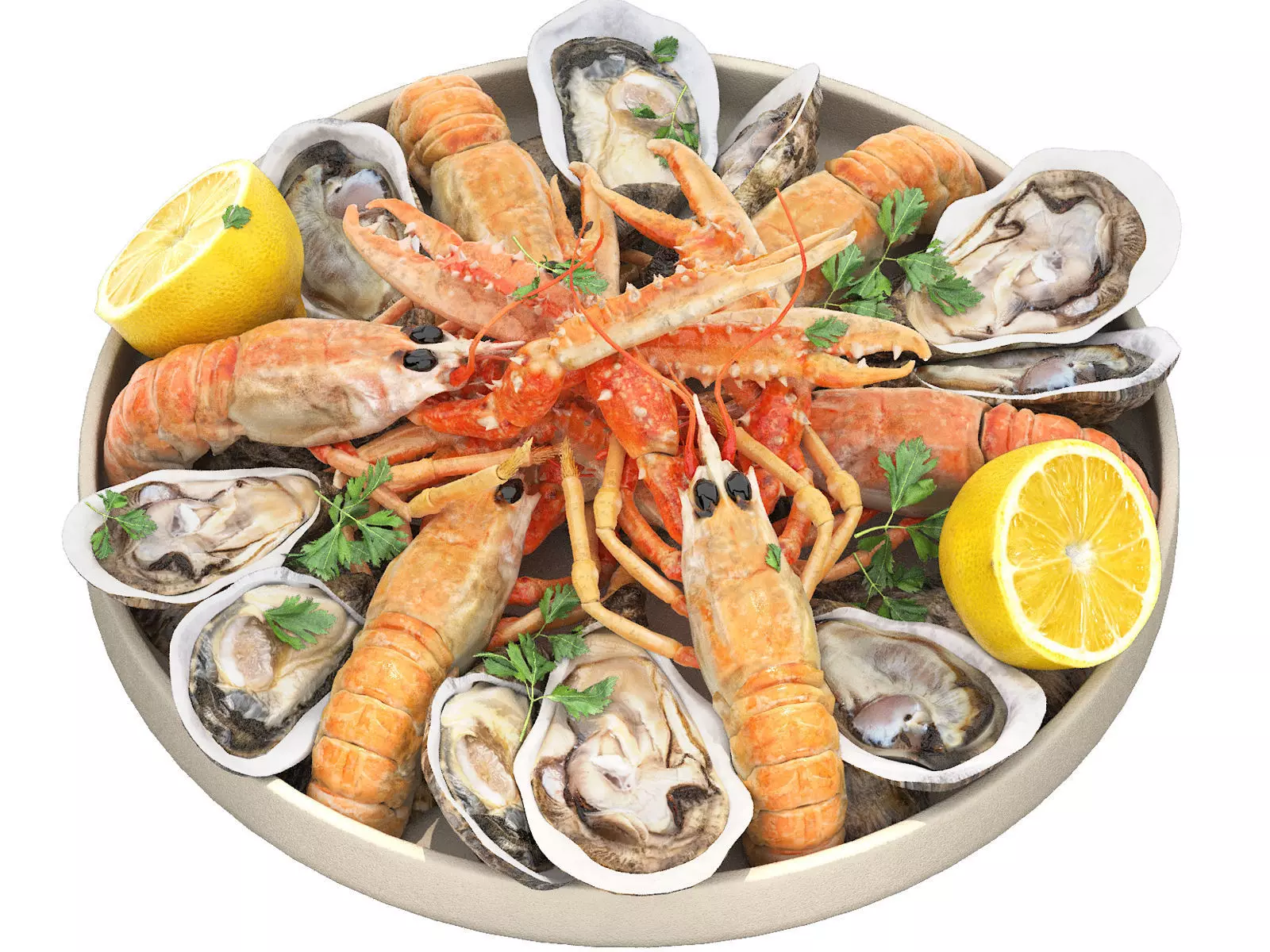 seafood plate of langoustines and oysters 3D model_0