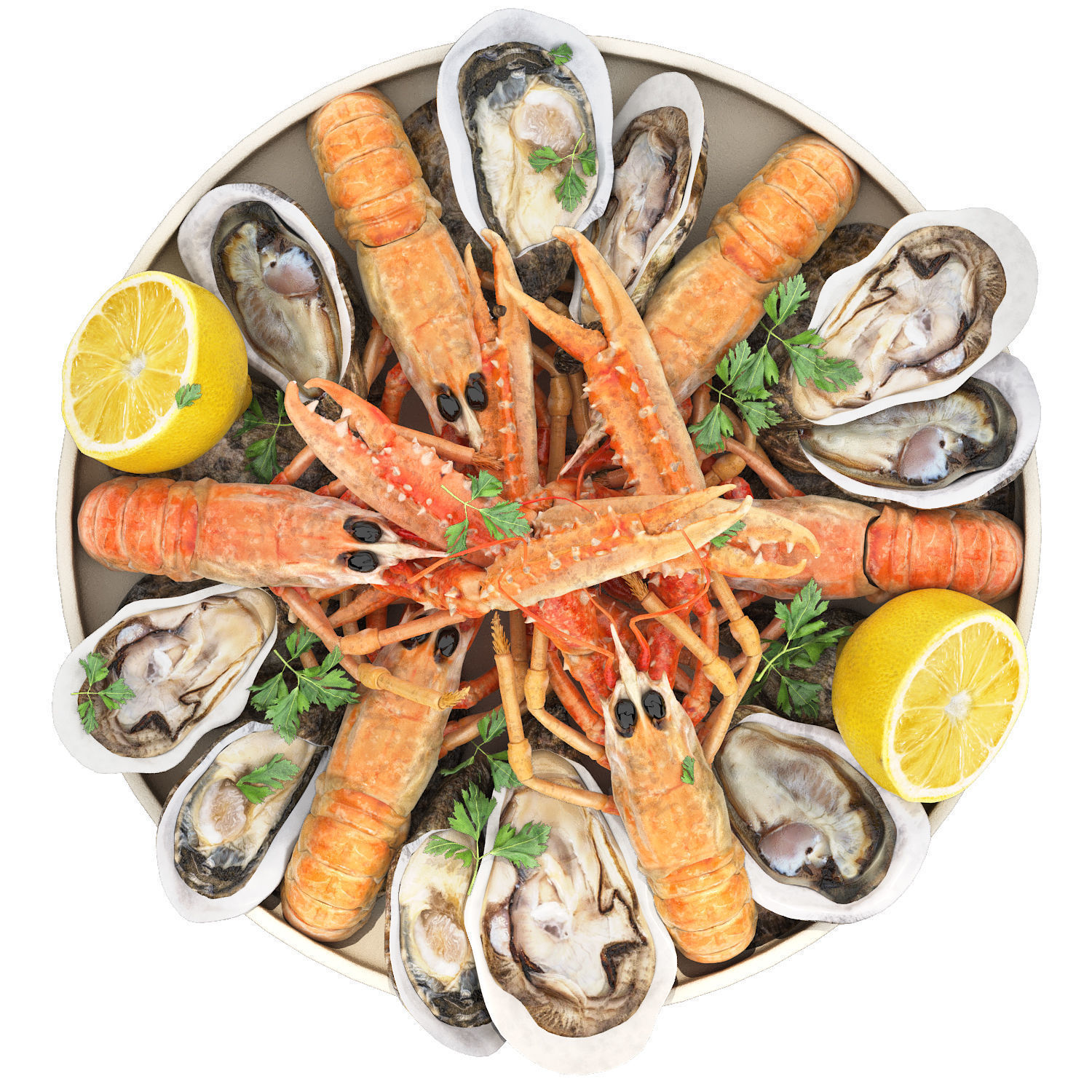 seafood plate of langoustines and oysters 3D model_2