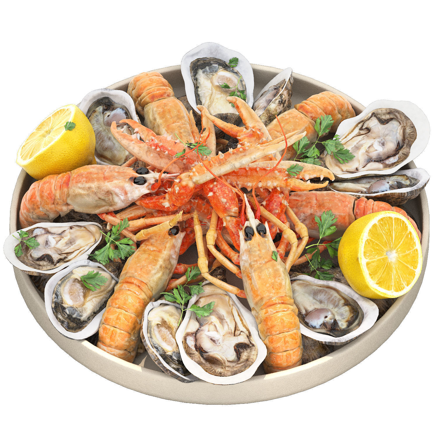 seafood plate of langoustines and oysters 3D model_1