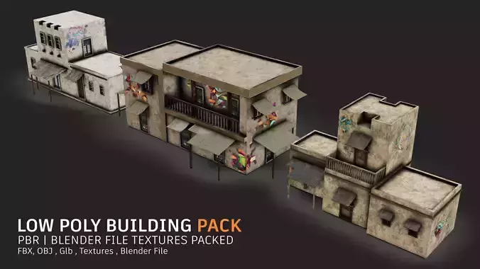Low Poly Buildings Pack - PBR - With Blender file packed