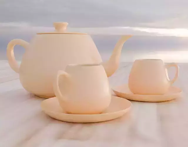 Teapot and cup mesh with materials