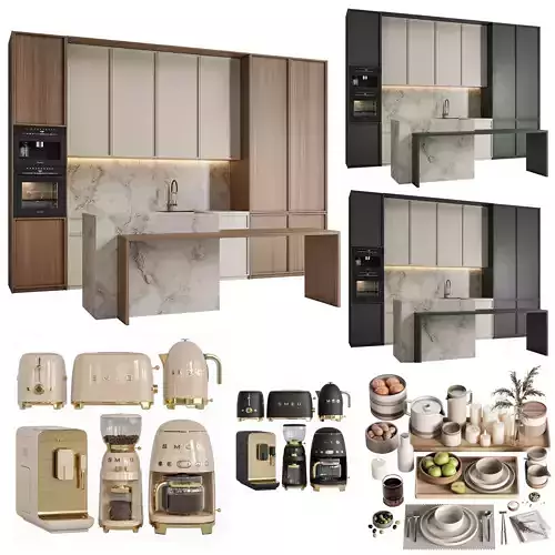 Modern kitchen and decorations and small appliances 3D Model Collection