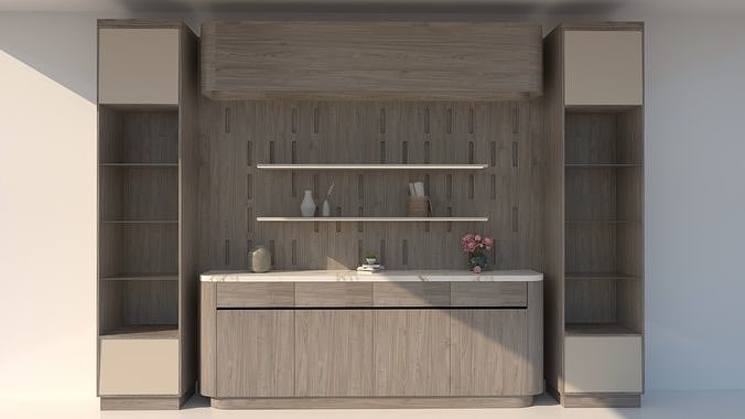 Contemporary Minimalist Buffet with Built-in Storage 3D model