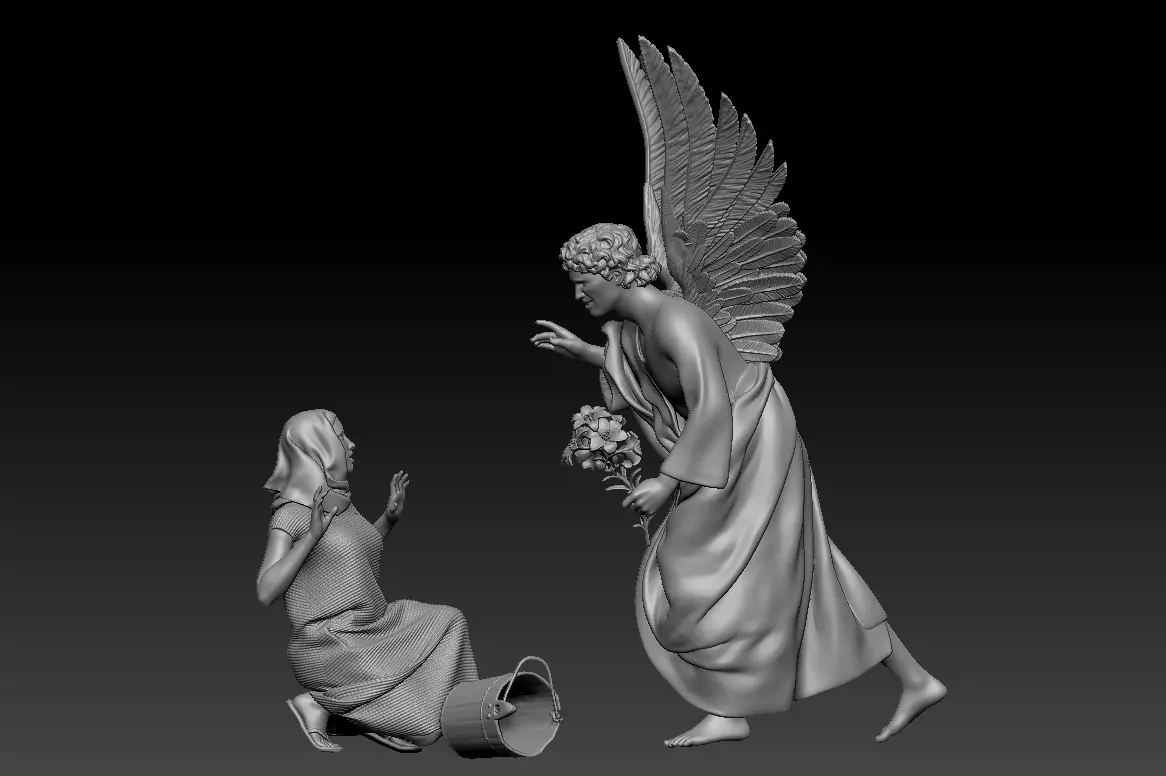 Virgin Mary with angel Gabriel printable 3D print model_0