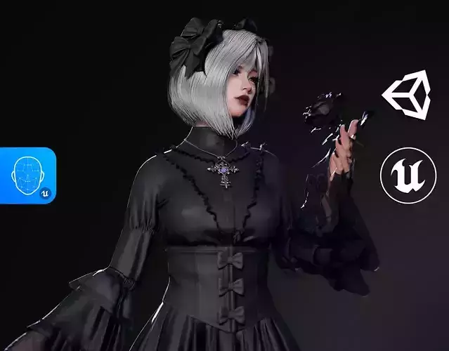 Gothic Girl Lilith - Game Ready Low-poly 3D model