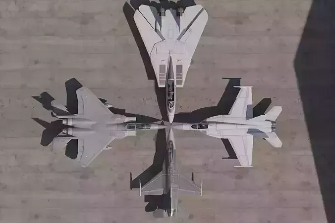 4th generation fighter F14-F15-F16-F18 Low-poly 3D model