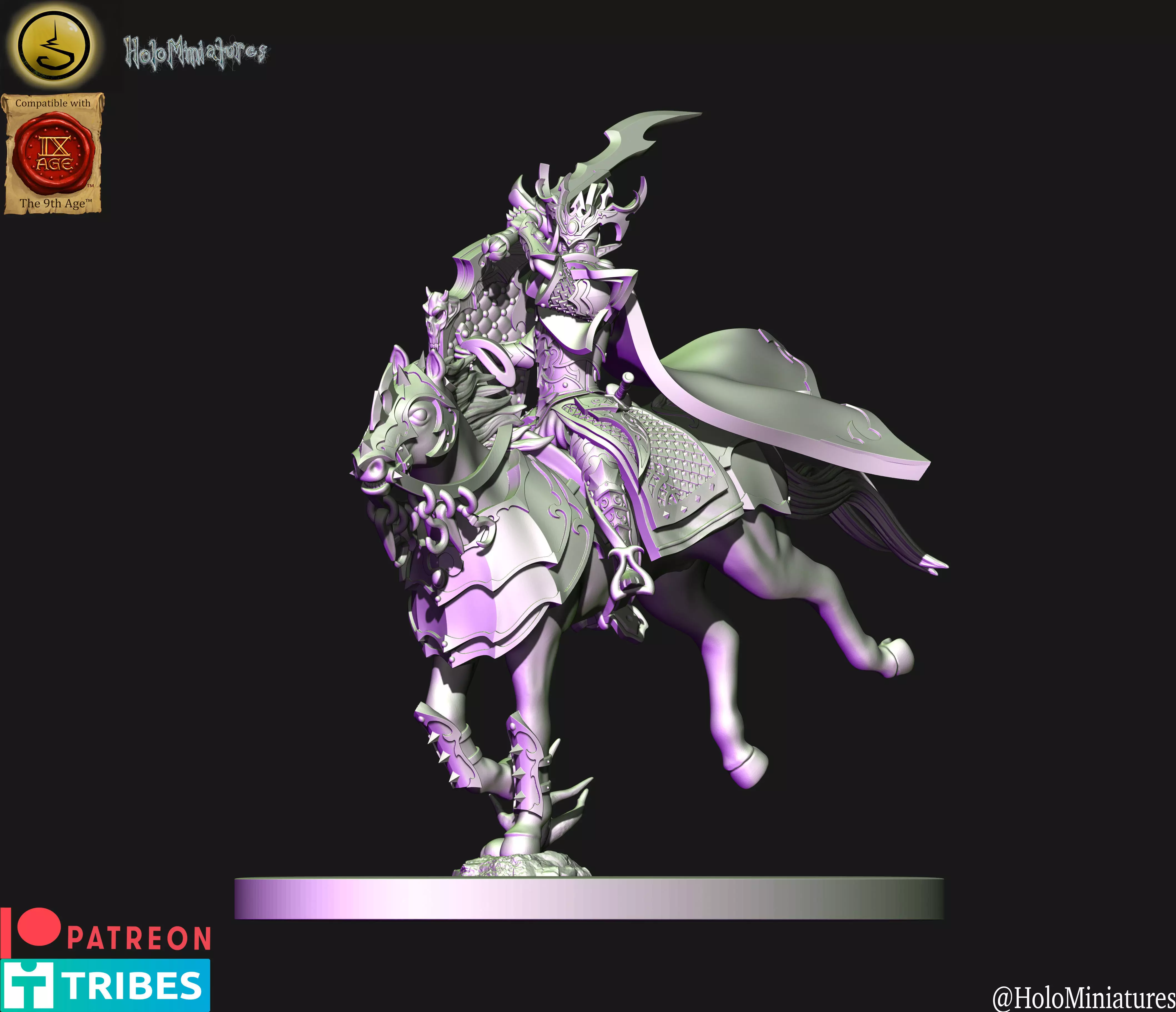 Dark elves Dreadlord on horse 3D print model_0