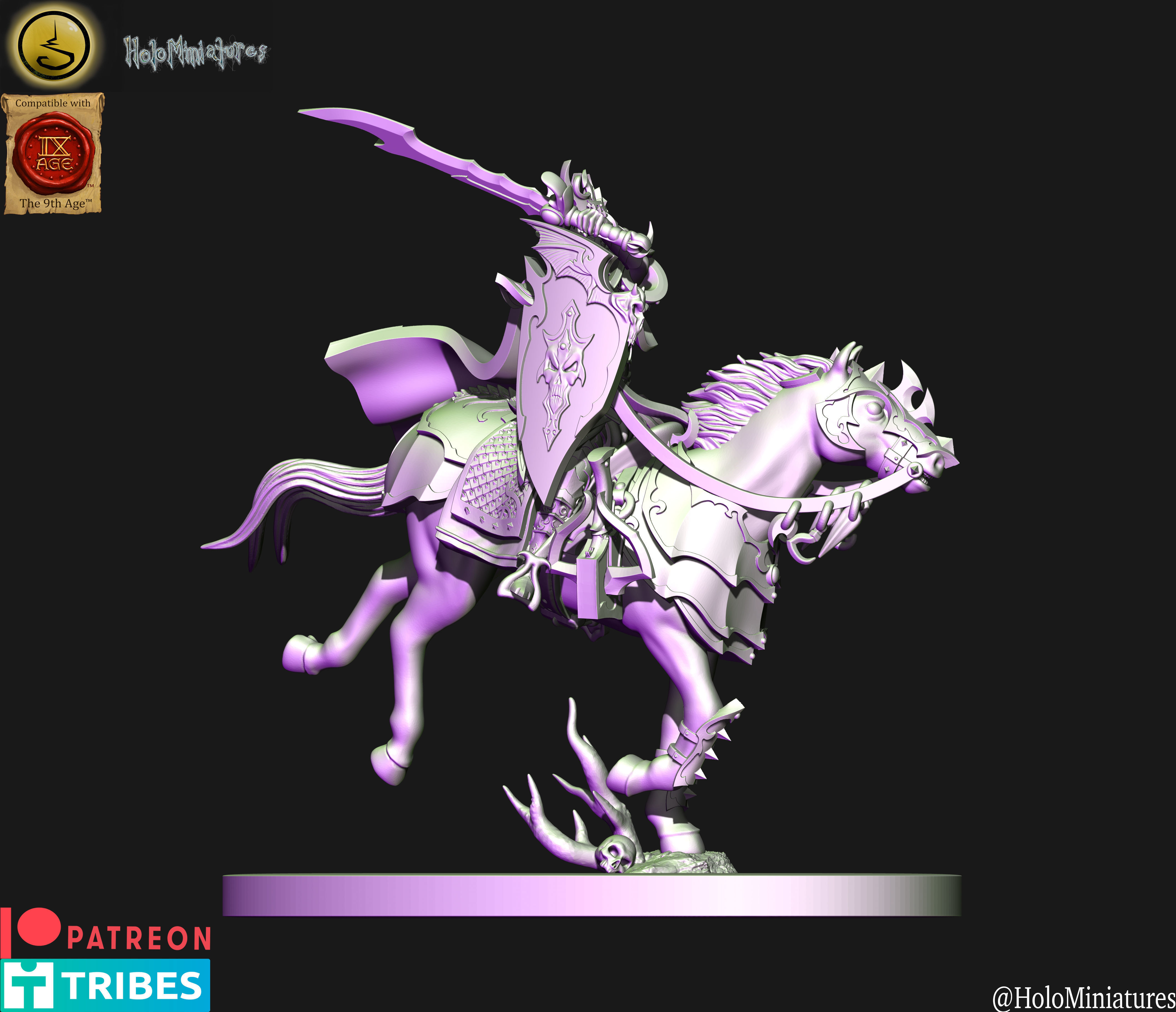 Dark elves Dreadlord on horse 3D print model_1