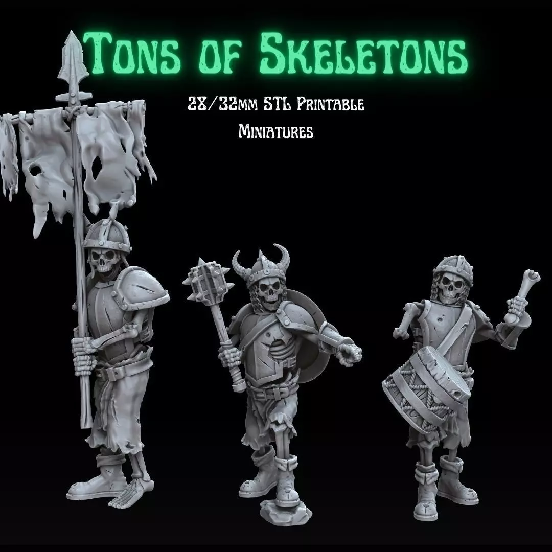 TONS OF SKELETONS - HEAVY EQUIPPED SKELETONS COMMAND GROUP 3D print model
