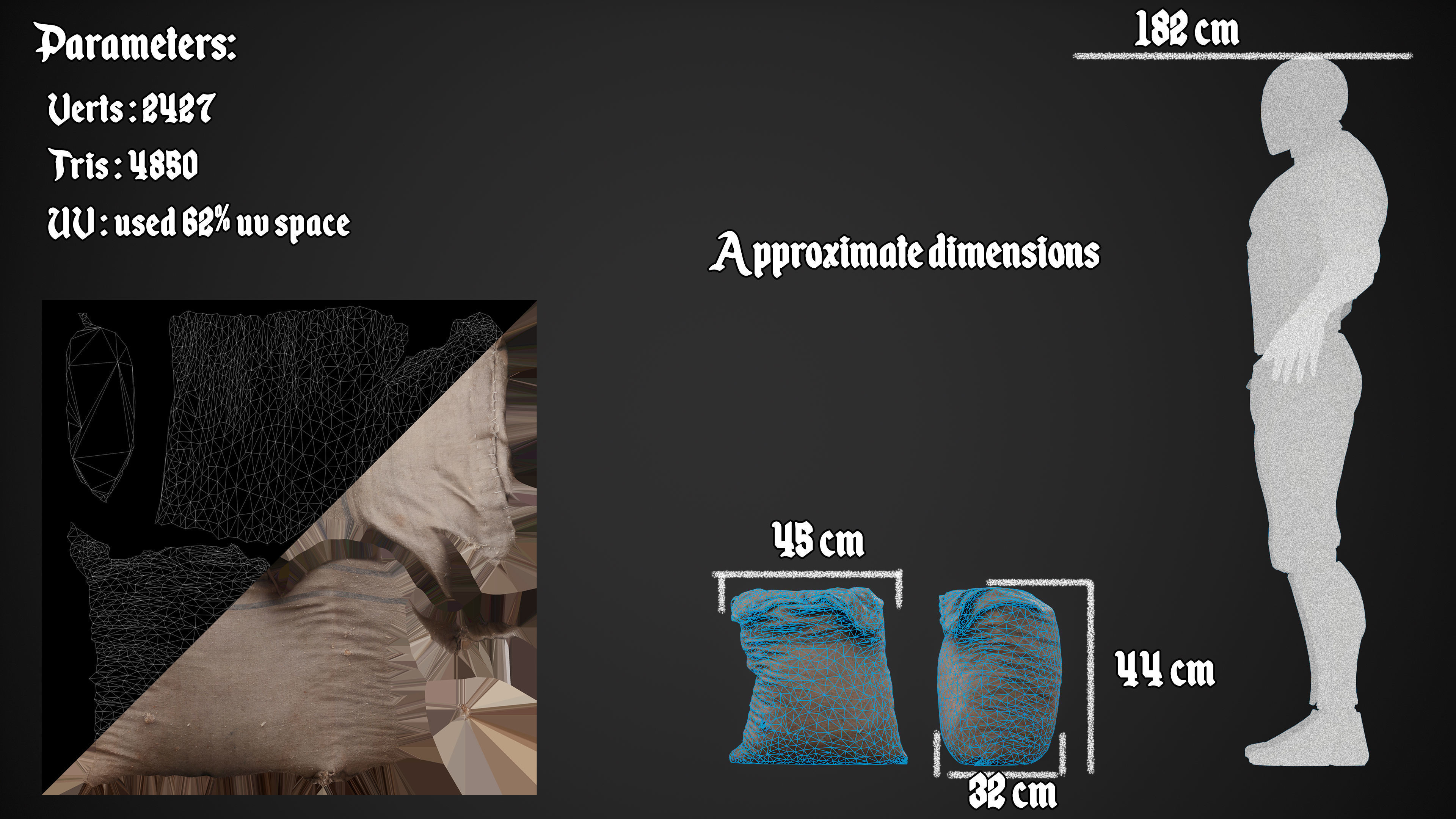 Realistic old burlap bag 02 photo scan Low-poly 3D model_12