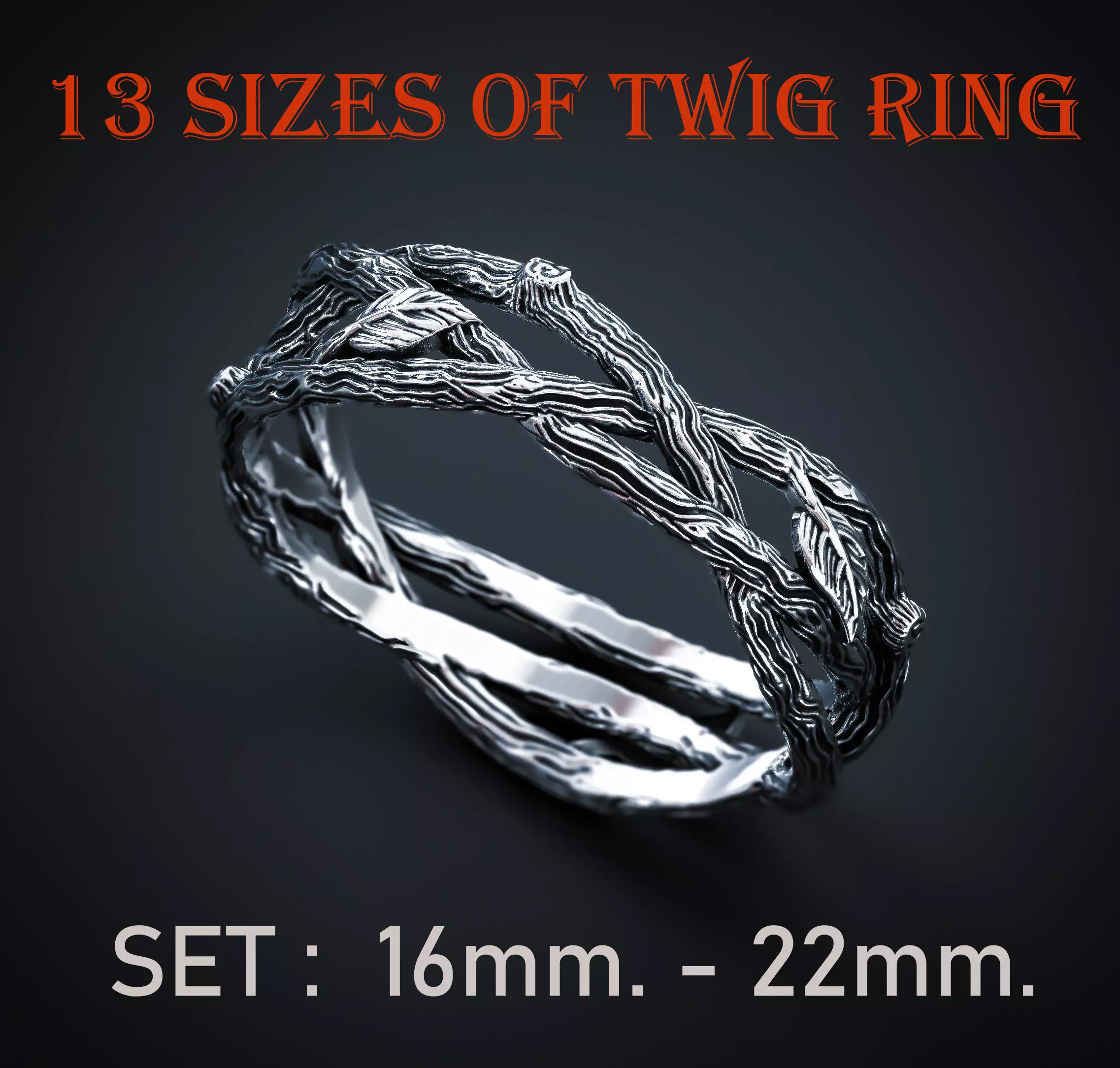 SET OF 13 SIZES RING TWIG Printable Model 3D print model