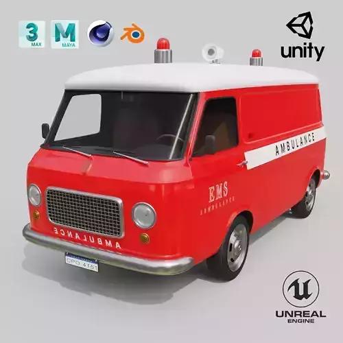 Realistic Vintage Ambulance Van High-Detail Game-Ready Asset Low-poly 3D model