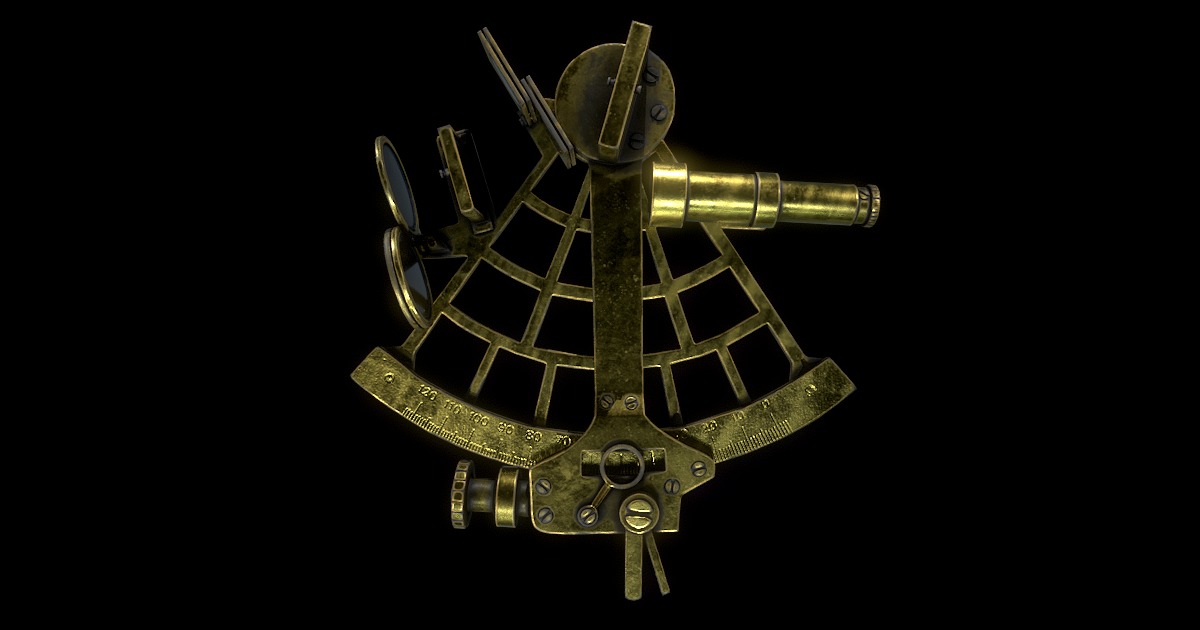 Antique Sextant Instrument Low-poly 3D model_1