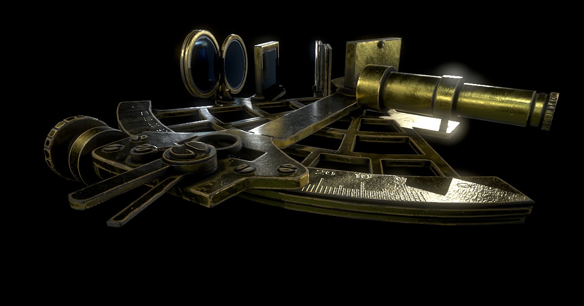 Antique Sextant Instrument Low-poly 3D model_4
