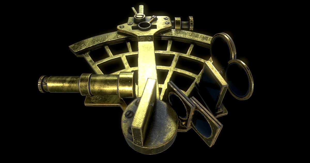 Antique Sextant Instrument Low-poly 3D model_9