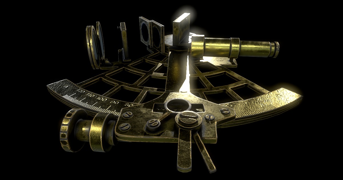 Antique Sextant Instrument Low-poly 3D model_5