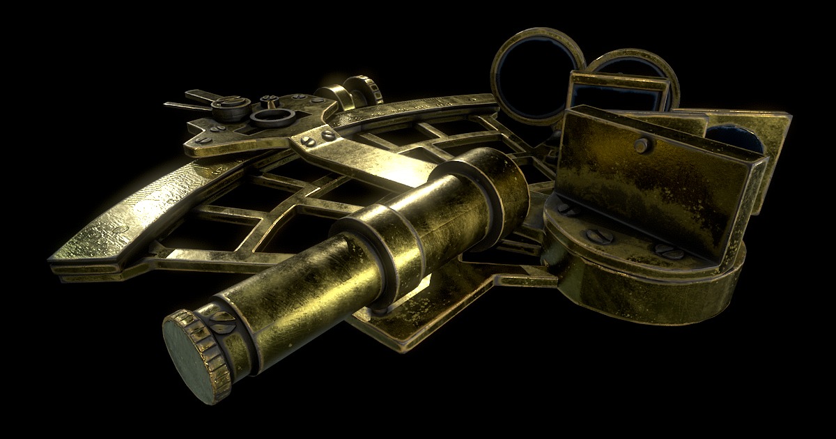 Antique Sextant Instrument Low-poly 3D model_2