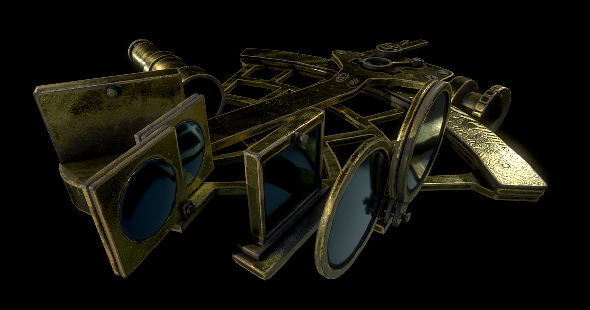 Antique Sextant Instrument Low-poly 3D model_8