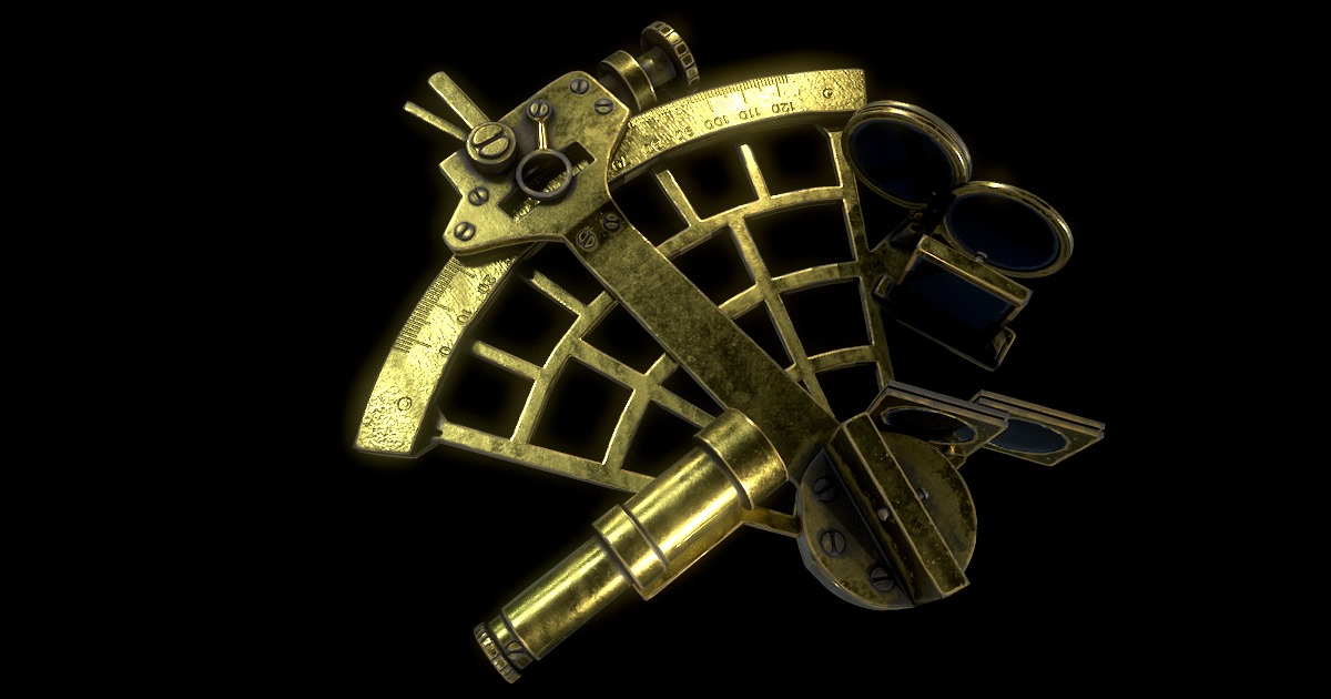 Antique Sextant Instrument Low-poly 3D model_11