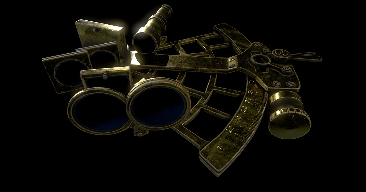 Antique Sextant Instrument Low-poly 3D model_7