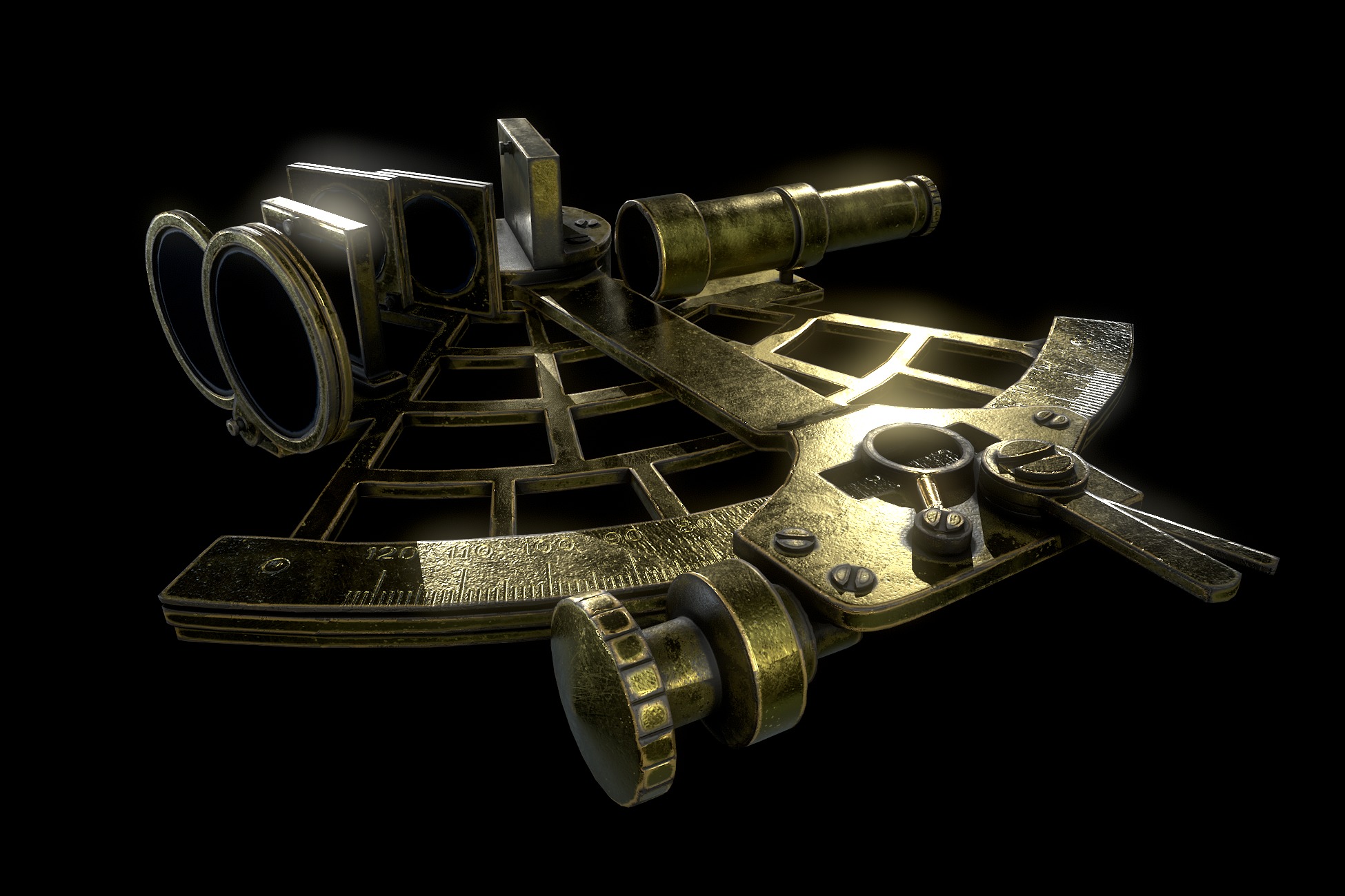 Antique Sextant Instrument Low-poly 3D model_12
