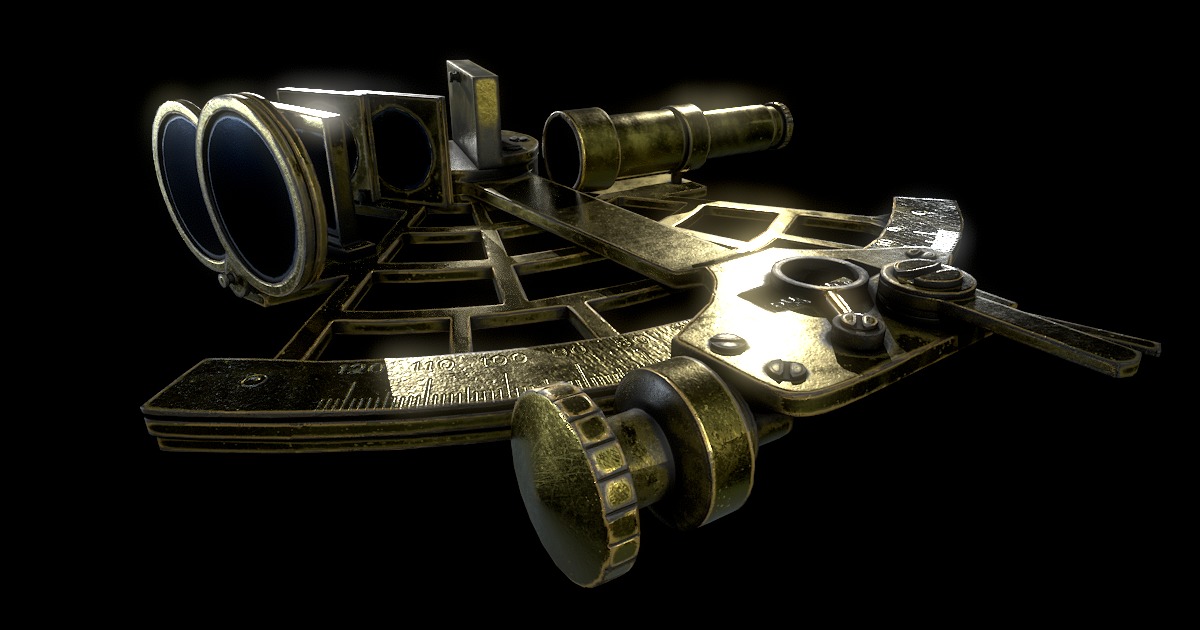 Antique Sextant Instrument Low-poly 3D model_6
