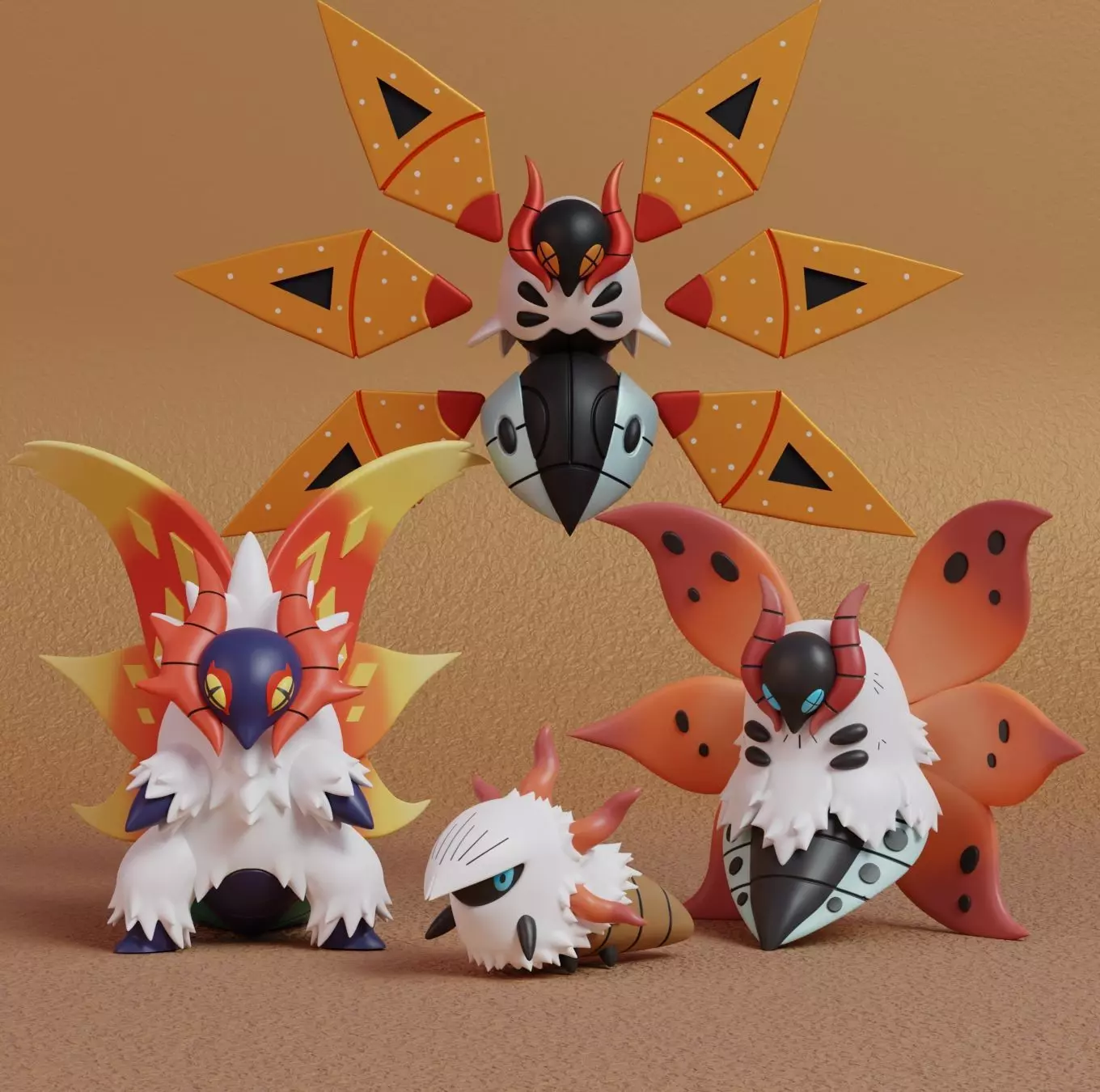 Pokemon - Larvesta Volcarona Slither Wing and Iron Moth 3D print model