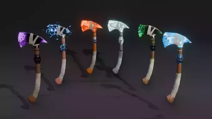Set of Elemental Axes - 6 Magic Axe 01 - medieval weapon
