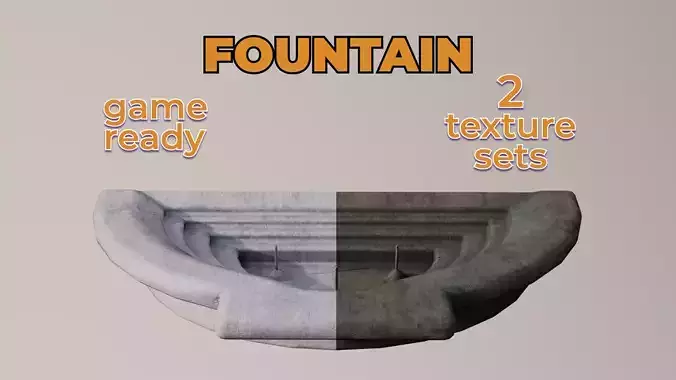 Old City Fountain water big semicircle Low-poly 3D model