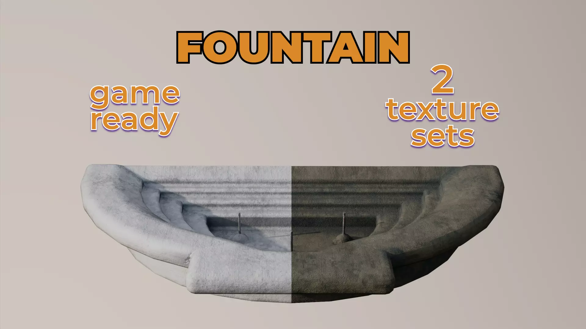 Old City Fountain water big semicircle Low-poly 3D model_0