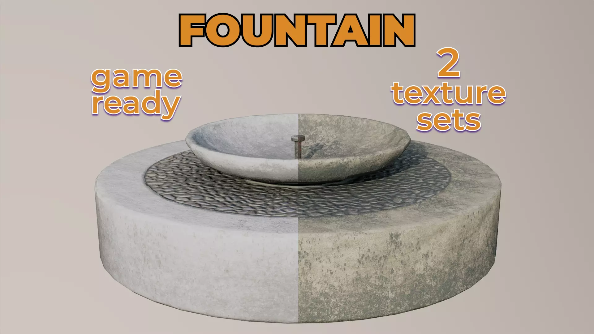 Garden Concrete Fountain stones stone low Low-poly 3D model_0