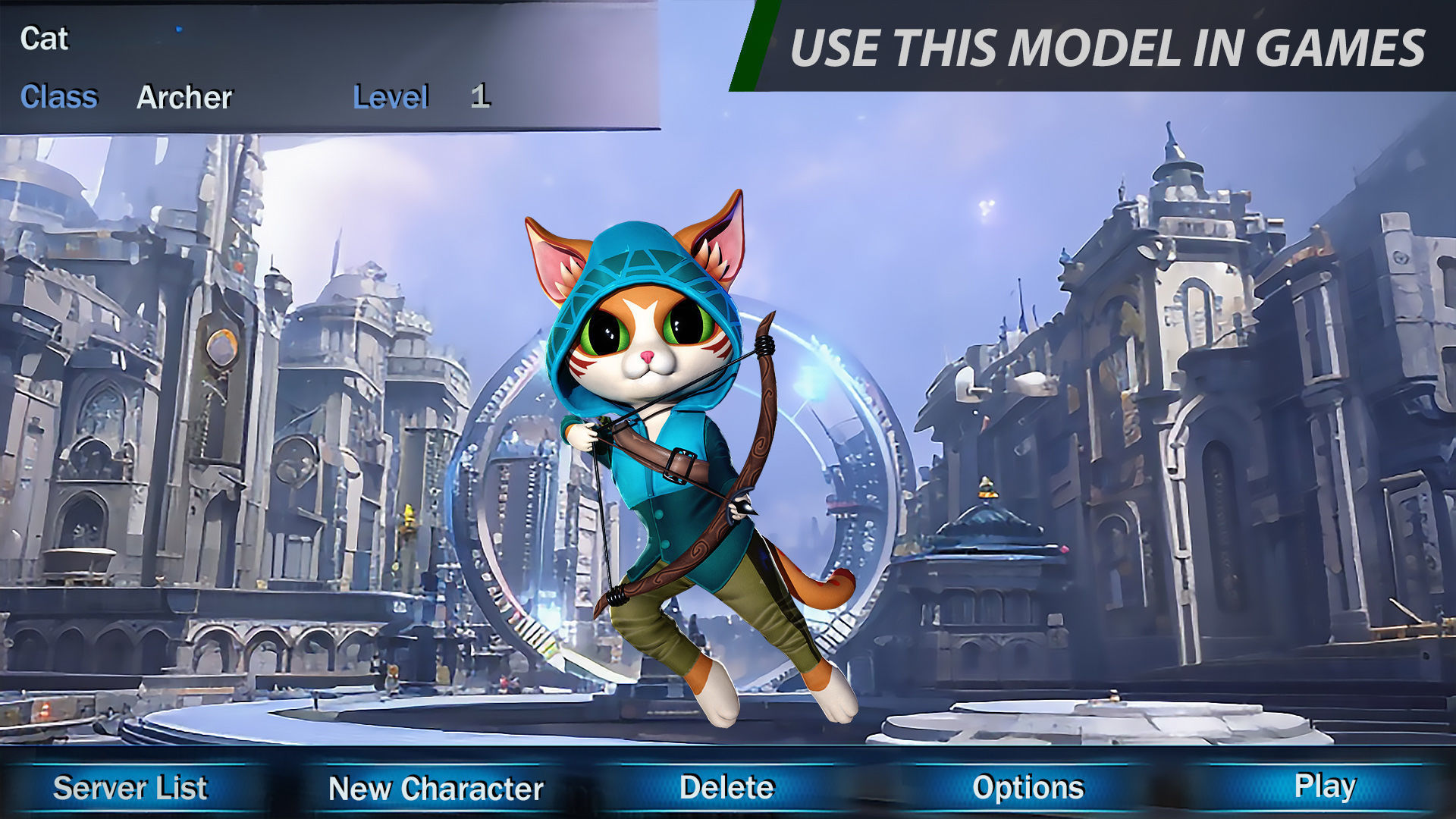 Cat Archer 002 Low-poly 3D model_8