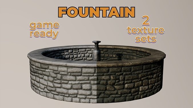 Old Garden Fountain water dirty stones Low-poly 3D model