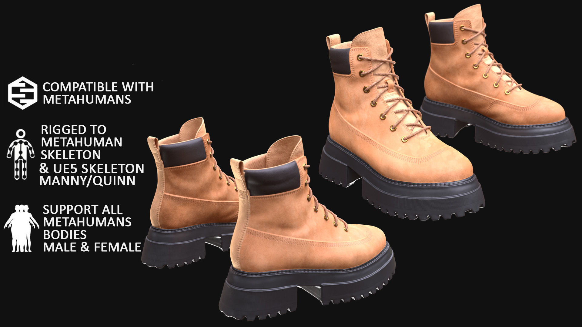 Boots 71 - All MH Bodies and UE5 Skeletons - Rigged Low-poly 3D model_3