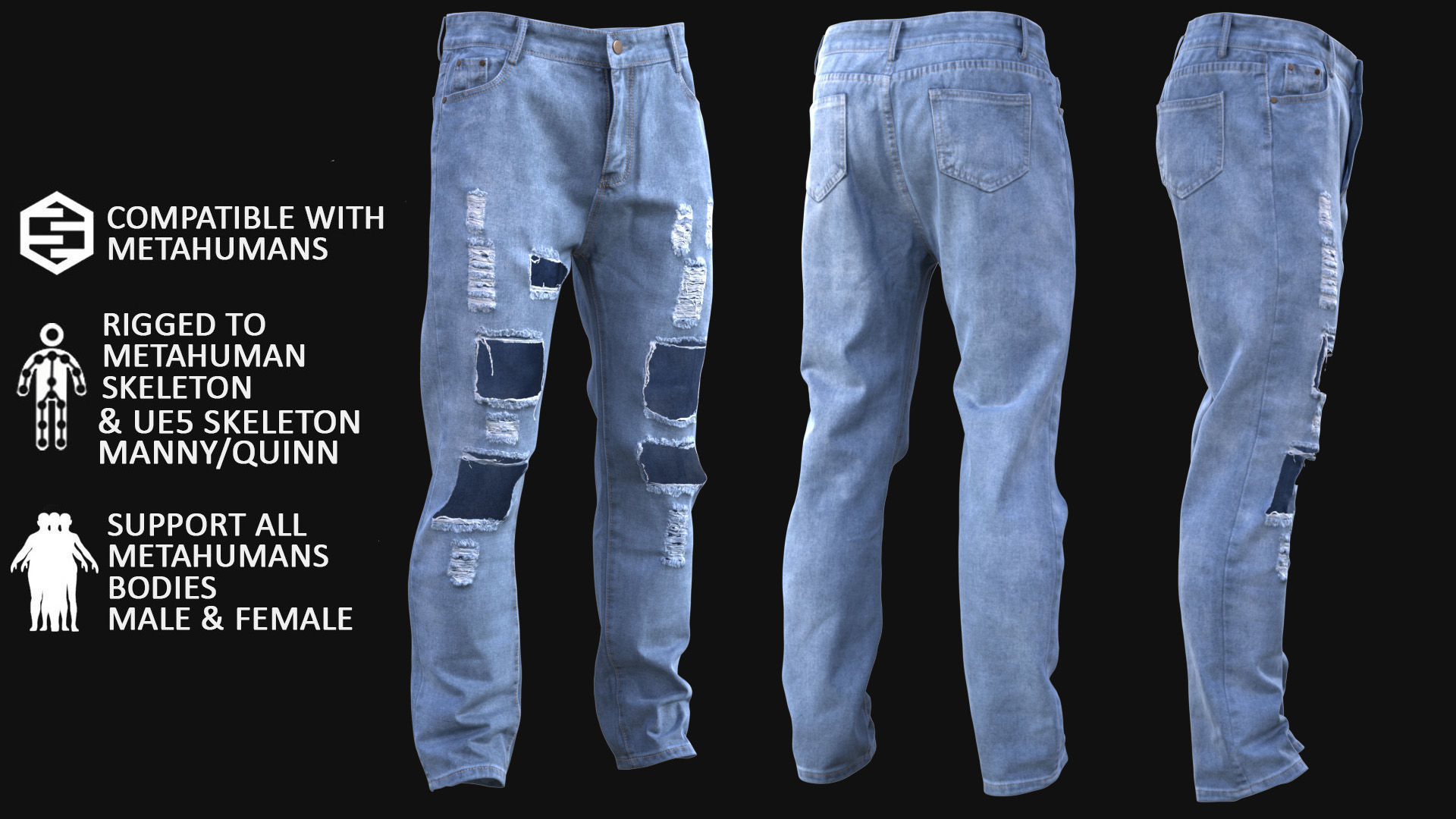Jeans 70 - All MH Bodies and UE5 Skeletons - Rigged Low-poly 3D model_3