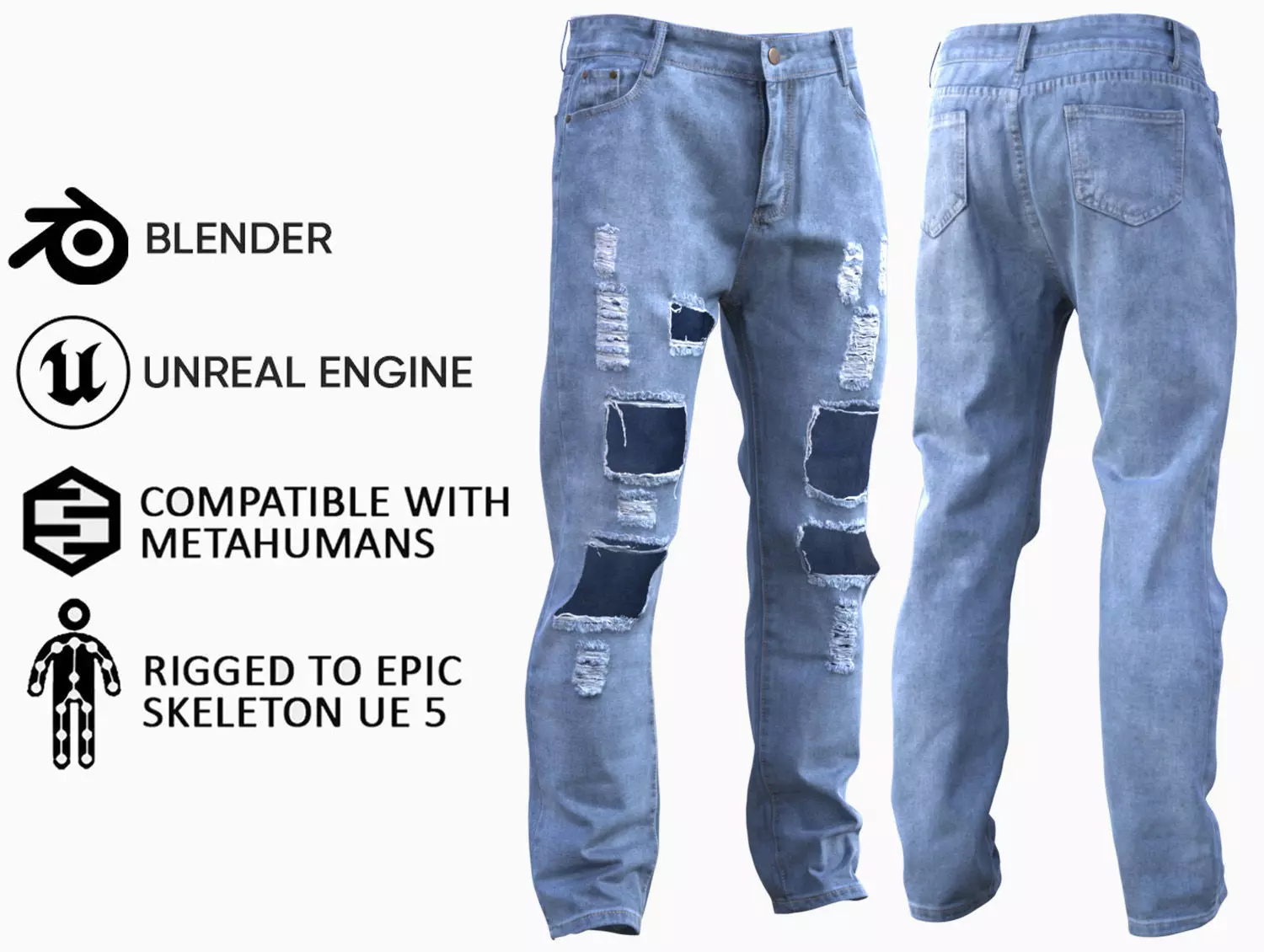 Jeans 70 - All MH Bodies and UE5 Skeletons - Rigged Low-poly 3D model_0