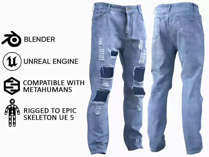 Jeans 70 - All MH Bodies and UE5 Skeletons - Rigged Low-poly 3D model