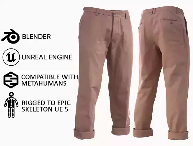 Trousers 72 - All MH Bodies and UE5 Skeletons - Rigged Low-poly 3D model