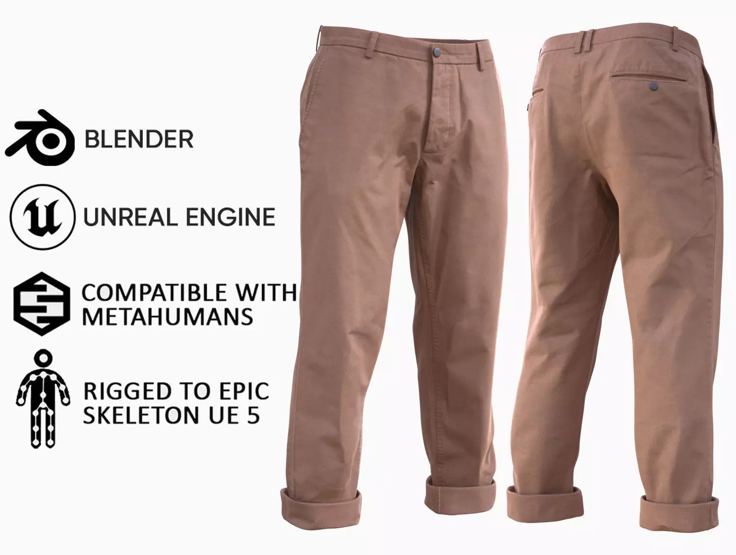 Trousers 72 - All MH Bodies and UE5 Skeletons - Rigged Low-poly 3D model_0