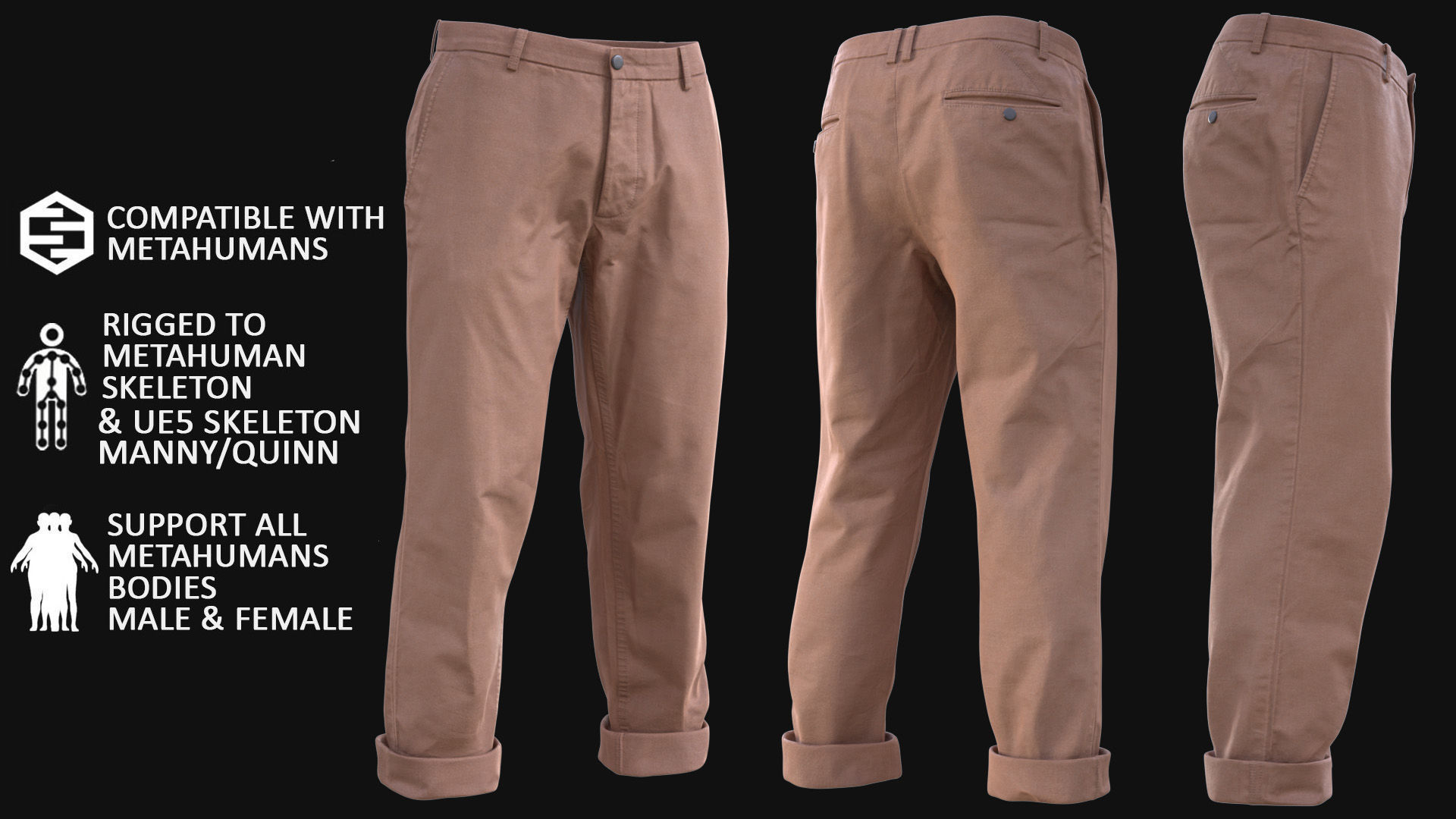 Trousers 72 - All MH Bodies and UE5 Skeletons - Rigged Low-poly 3D model_3