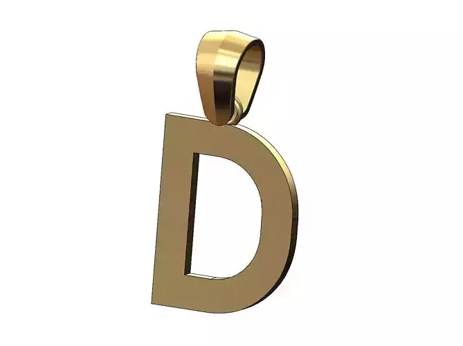 Simple D initial letter dashing font pendant charm with bail