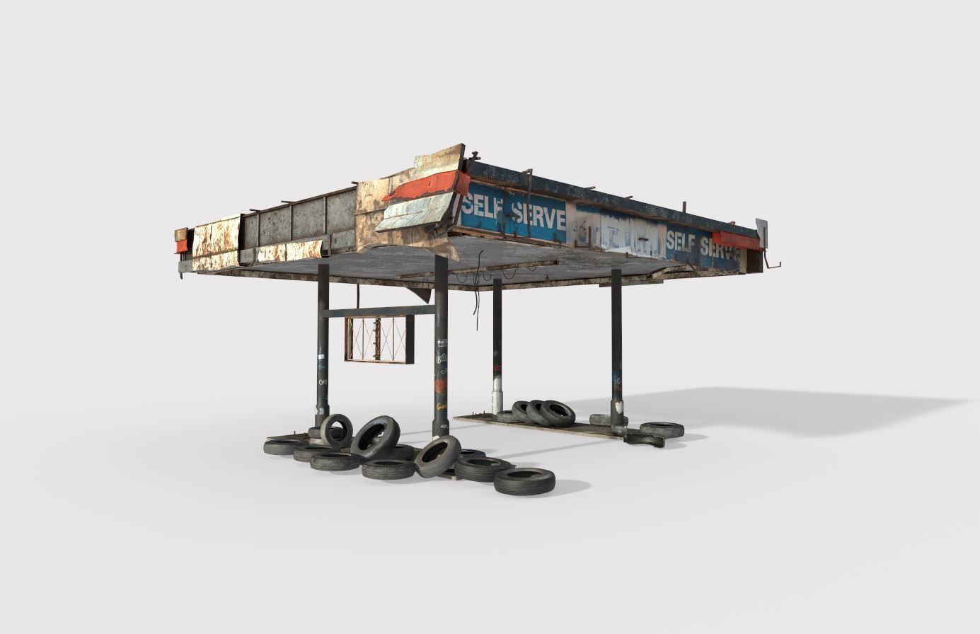 Abandoned Petrol Station 3D model_1