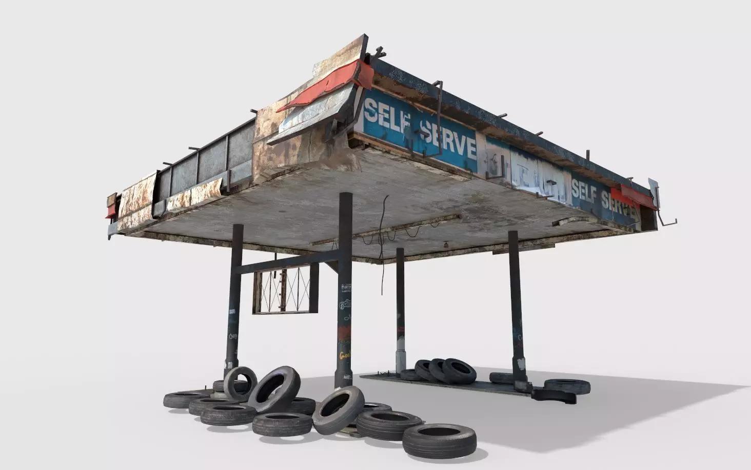 Abandoned Petrol Station 3D model_0