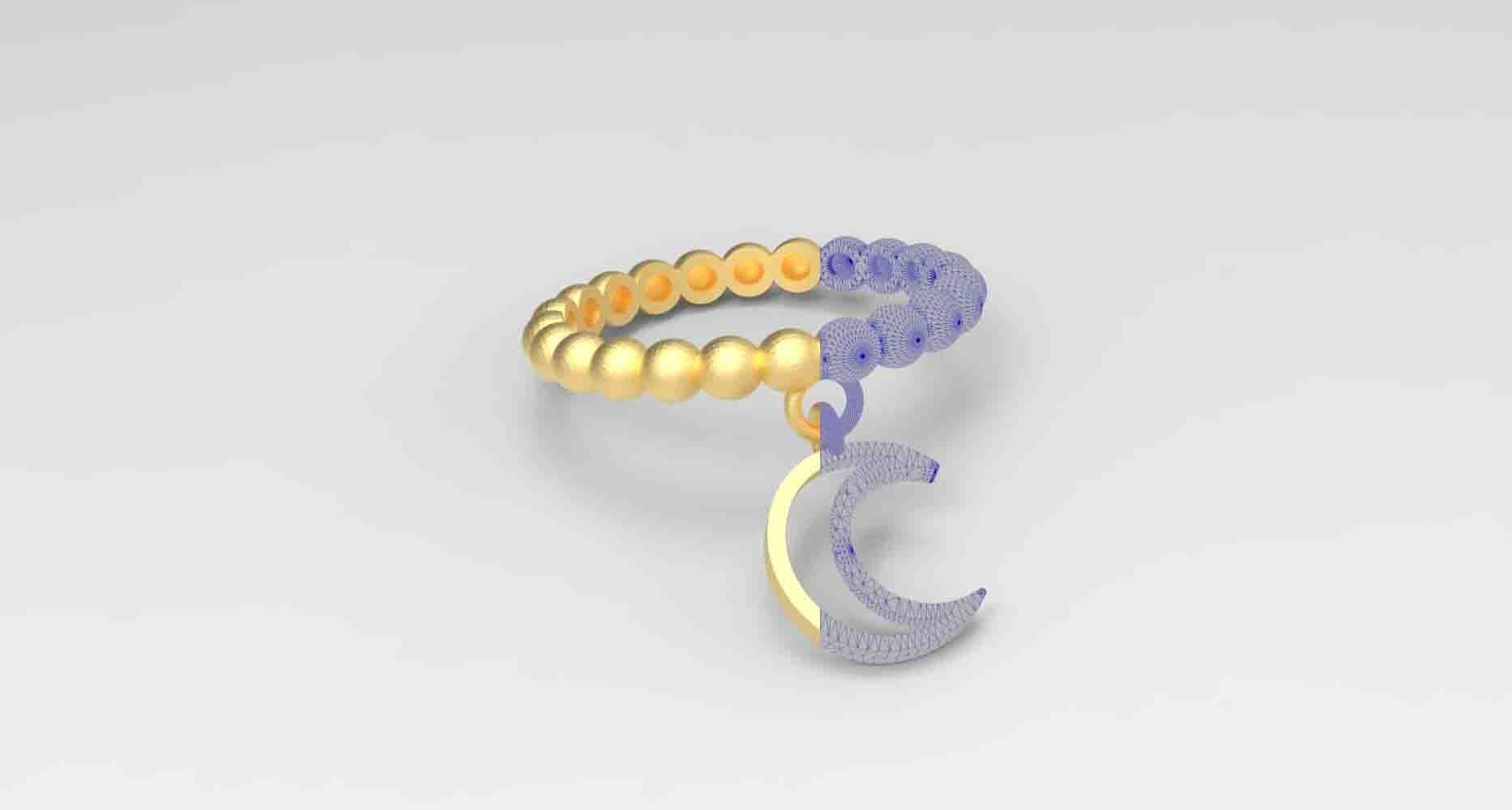 moon Dangle ring 3D print model_2