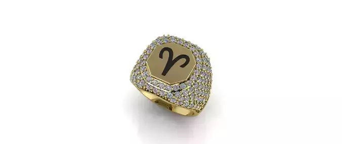 Zodiac Ring With Diamonds - Aries 3D print model