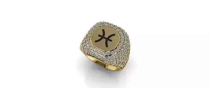 Zodiac Ring With Diamonds - Pisces 3D print model