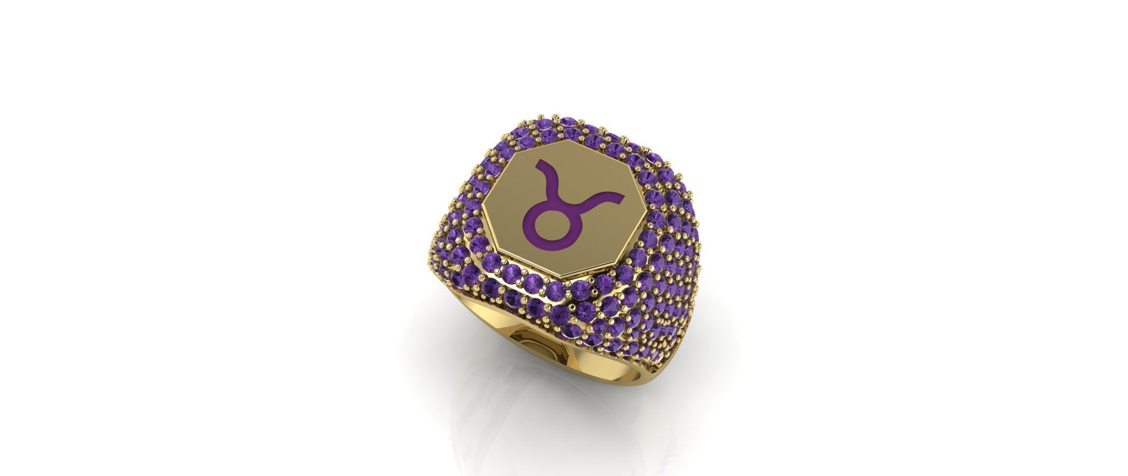 Zodiac Ring With Diamonds - Taurus 3D print model_3