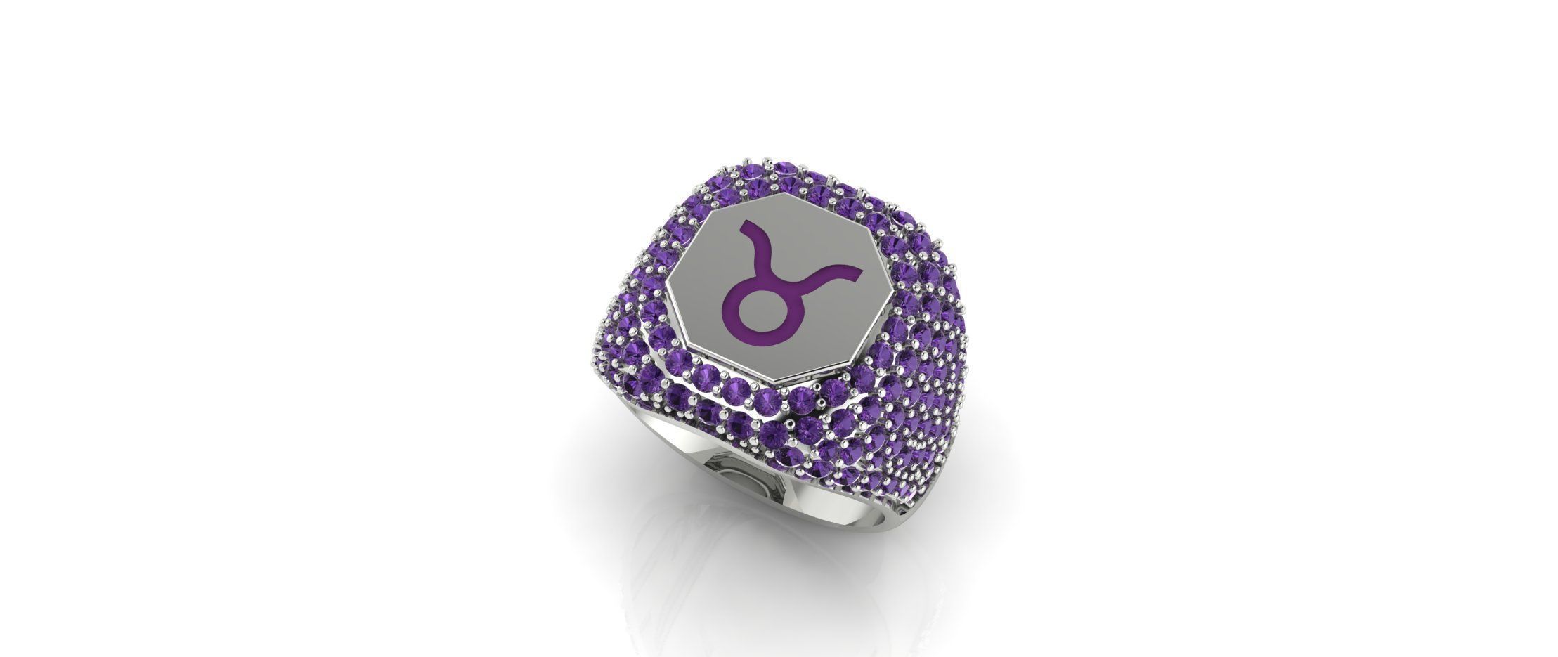 Zodiac Ring With Diamonds - Taurus 3D print model_2