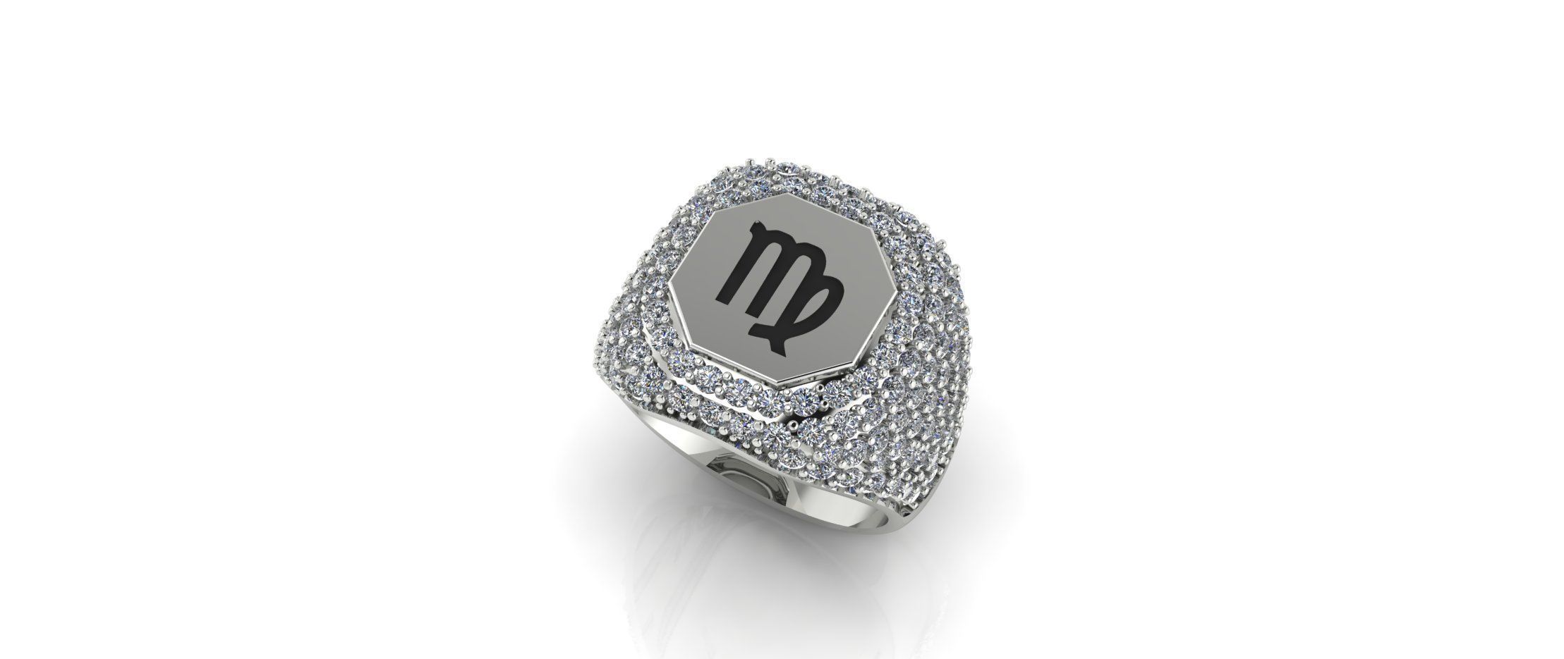 Zodiac Ring With Diamonds - Virgo 3D print model_1