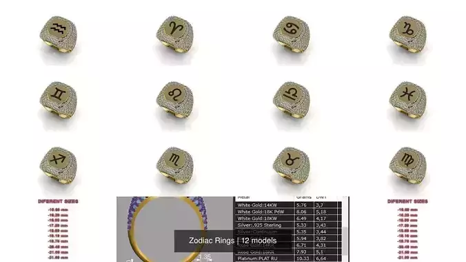 Zodiac Rings 3D Model Collection